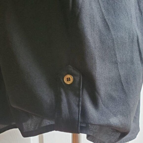 Calvin Klein Black Shirt Blouse Top Button Up Tab Sleeves WOMAN'S Women's Small - Picture 10 of 13
